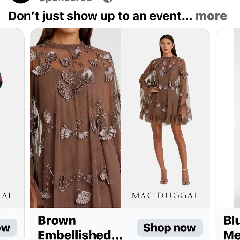 Mac Duggal Brown Embellished Wedding Dress Attire, Rehearsal dinner, MOB/MOG - Picture 5 of 7